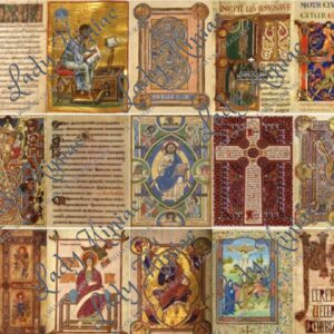 Miniature Medieval Bible pages closeup