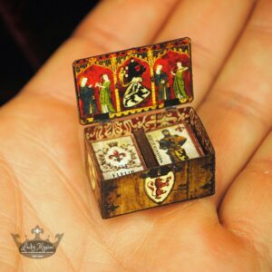 mini medieval playing cards in wooden box